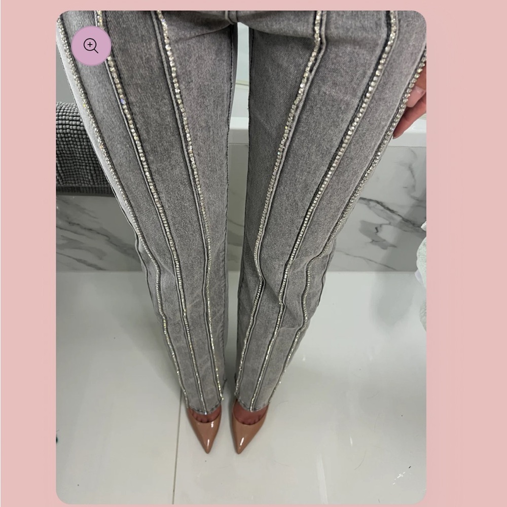 NWT New Acid Wash Grey Diamanté Detail Denim Jeans